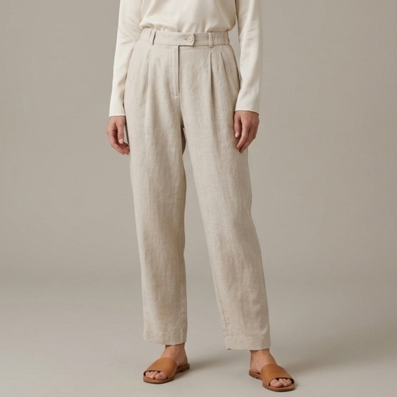 H&M Pants - H&M Cream Pants Womens Size 8 Linen Blend Trousers Pleated Lightweight Neutral
